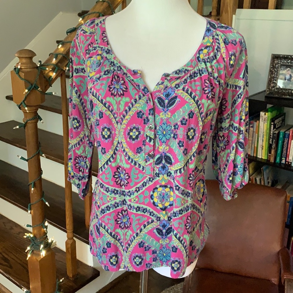 Purple & Patterned Quarter Length Shirt